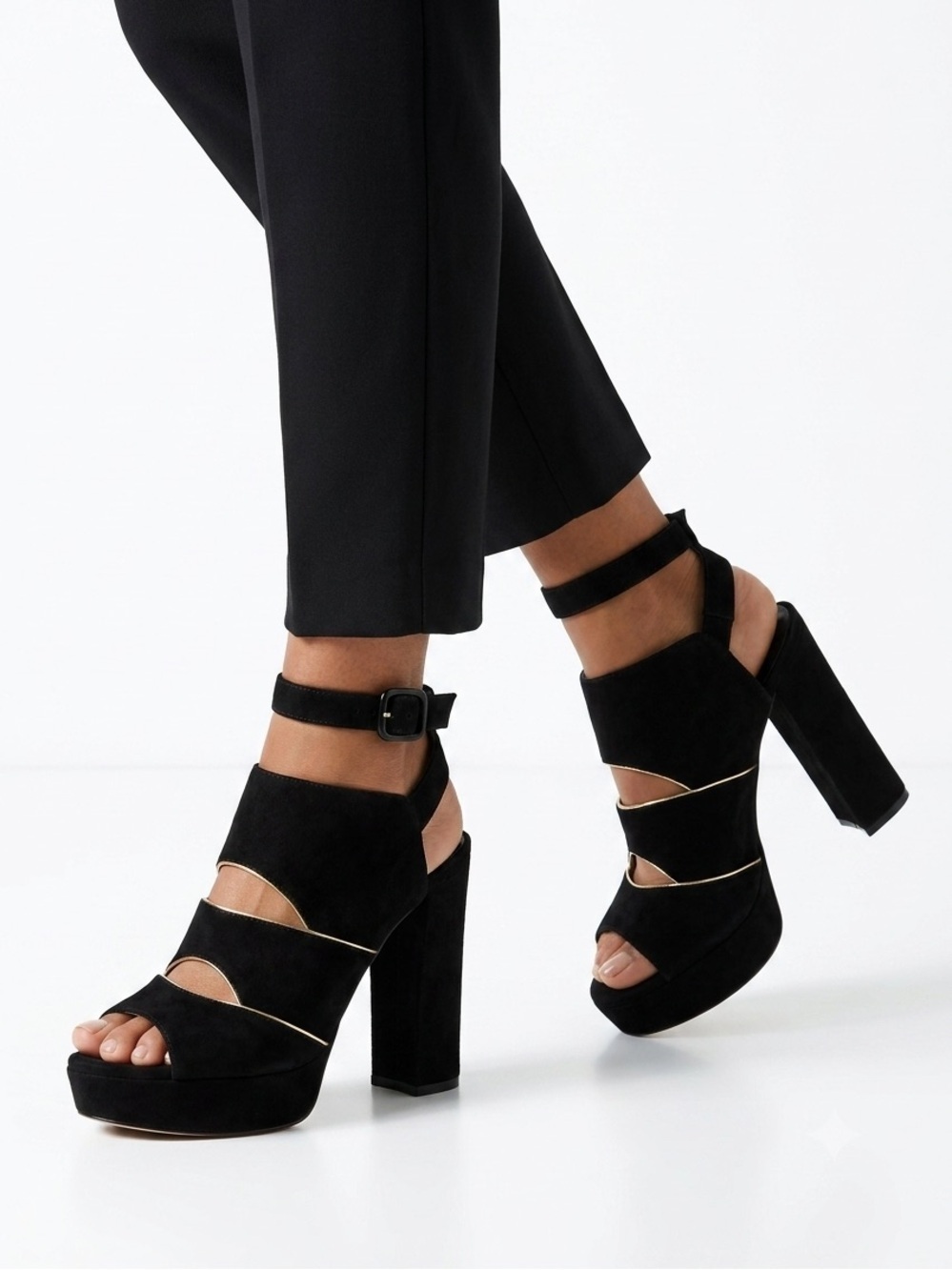 Stuart Weitzman black suede Slits platform heel sandals - size 8